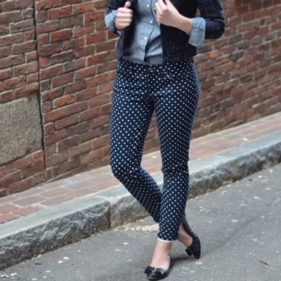 EUC Women's J. CREW Corduroy‎ Toothpick Pants Navy Polka Dot | Size 29 - Picture 2 of 10